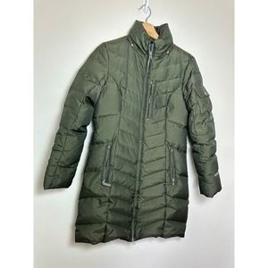 Eddie Bauer Women's Sz S‎ Green Long Down Parka Puffer Jacket FLAW